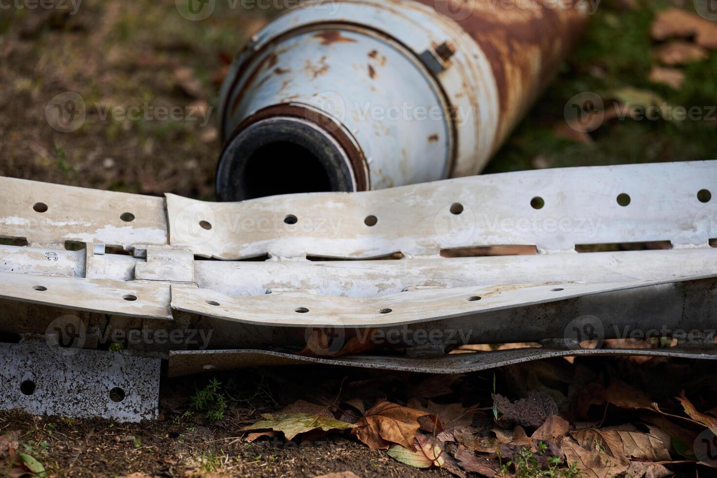 The tail section of a 220 mm rocket for the Uragan rocket fire system on a city flowerbed in Mykolaiv photo