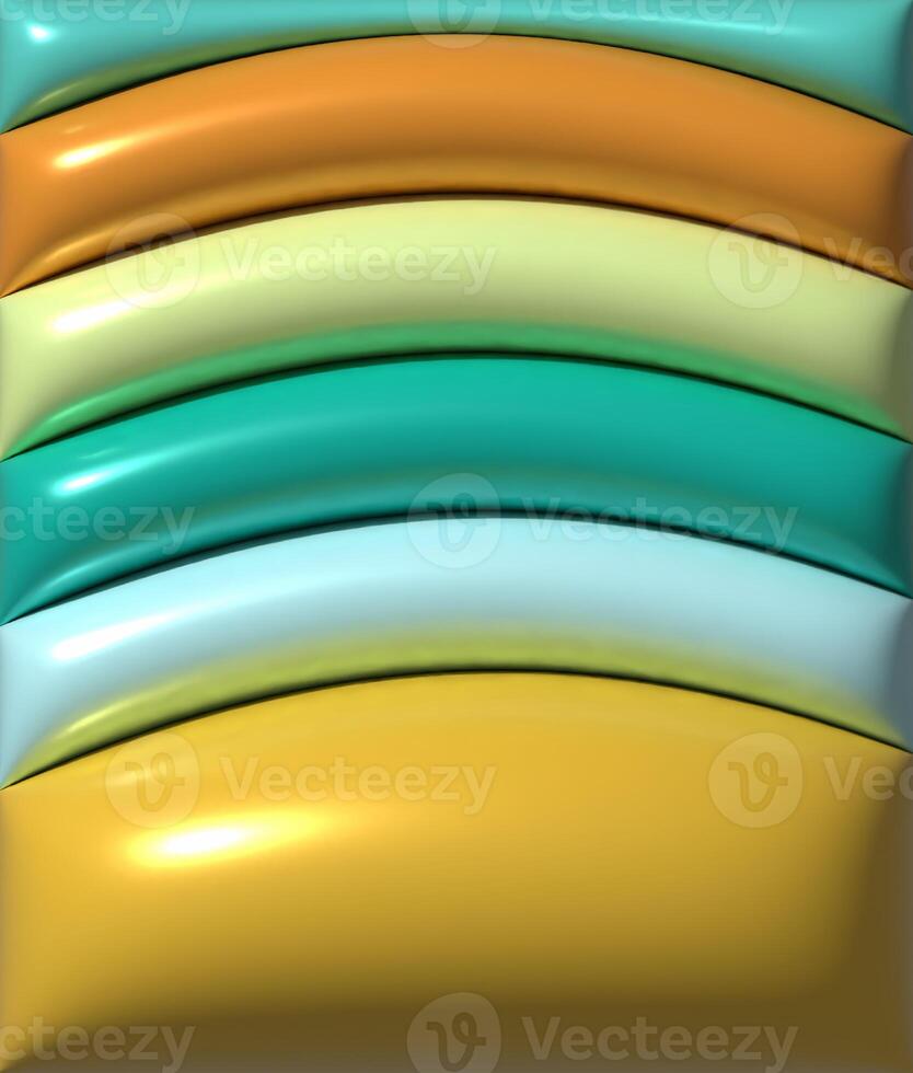 Yellow and green waves with shiny smooth surface, 3D rendering illustration photo