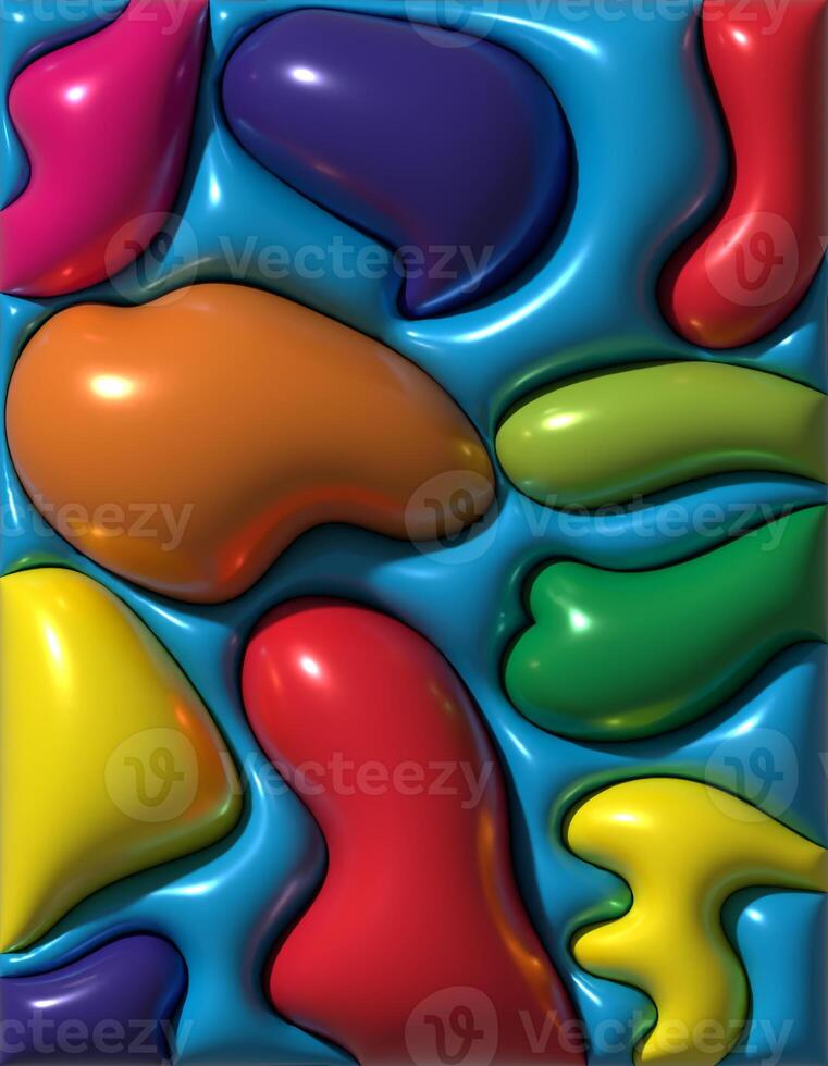 Multicolored wavy inflated figures with smooth shiny surface, 3D rendering illustration photo