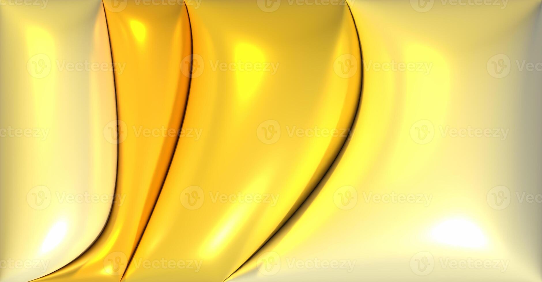 Abstract image with smooth yellow wavy lines with a glossy effect, sense of three-dimensionality and iridescence, 3D rendering illustration photo
