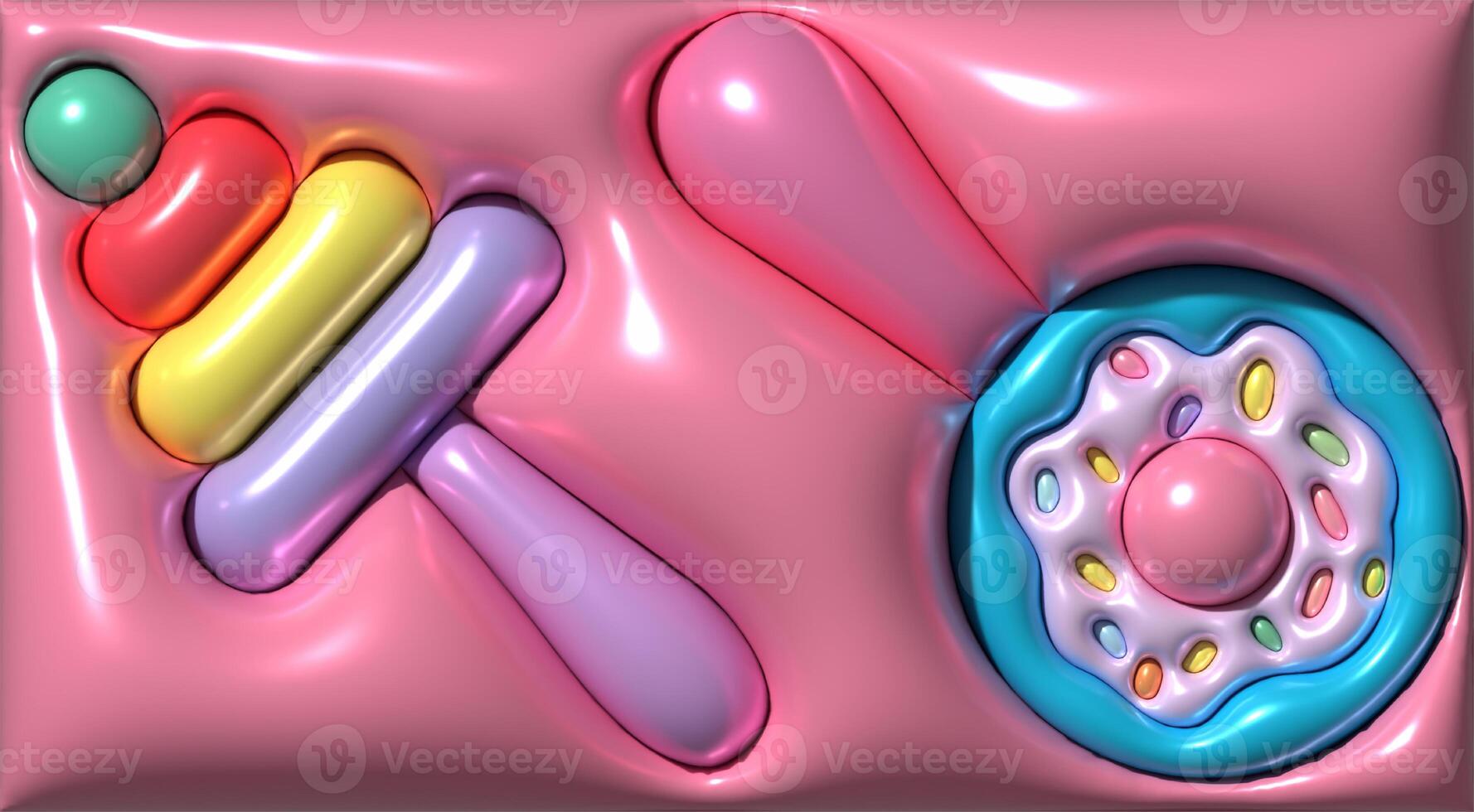 Rattles for newborns, various figures on a pink background, 3D rendering illustration photo