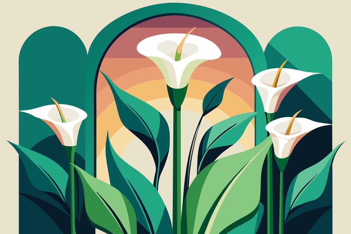 Regal calla lilies in a minimalist setting Illustration vector