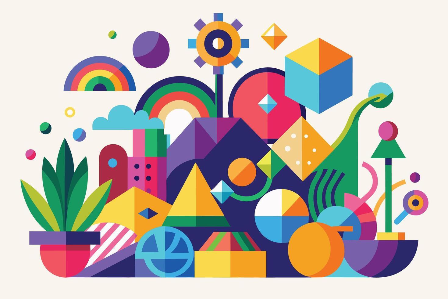 Playful arrangement of colorful abstract shapes vector