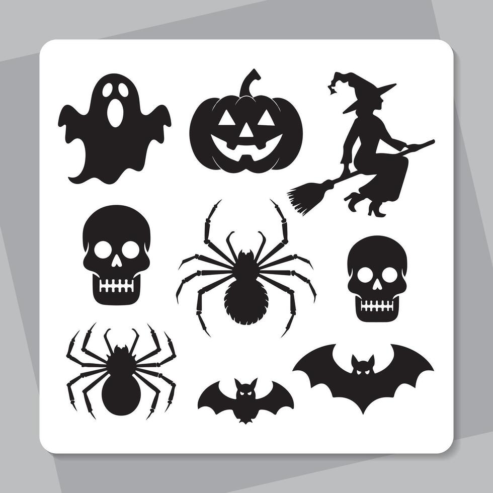 Cute Halloween characters and objects including a witch pumpkins bats ghosts and a candle vector