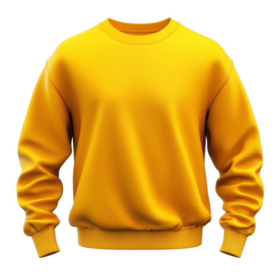 Front View of Yellow Sweatshirt Mockup with Transparent Background png