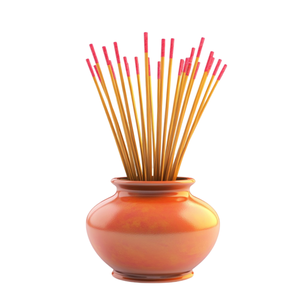 Incense Sticks in a Vase on Transparent Background png