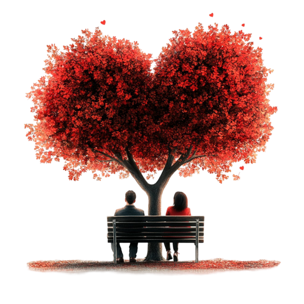Love Tree with Couple Sitting Under Red Heart Tree png
