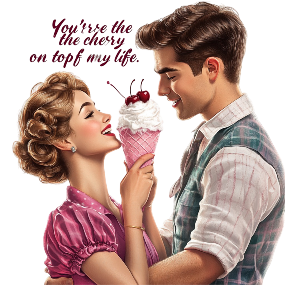 Couple Kissing with Ice Cream on Transparent Background png