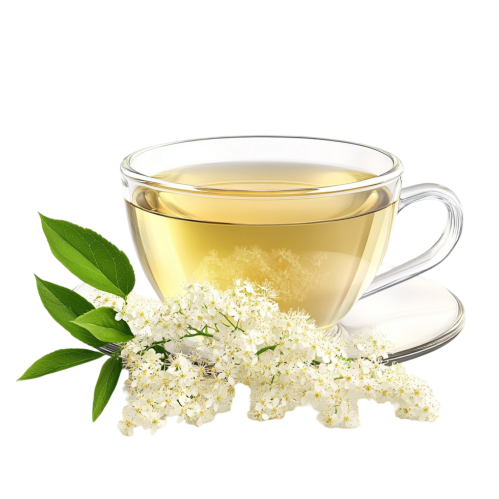 Lilac Flower And Leaves and Cup of Tea on Transparent Background png