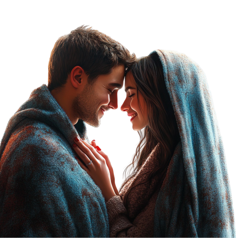 Man and Woman Wrapped in Blankets on Transparent Background png
