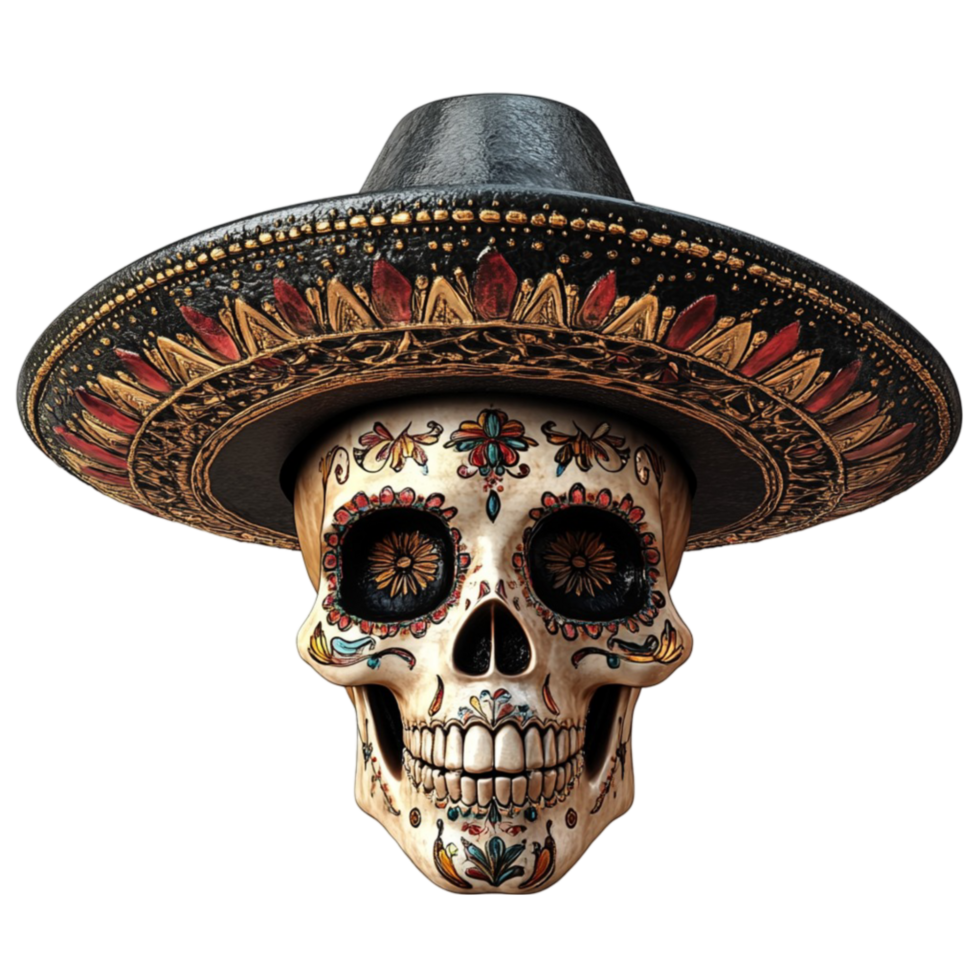 Skull Wearing a Sombrero on Transparent Background png