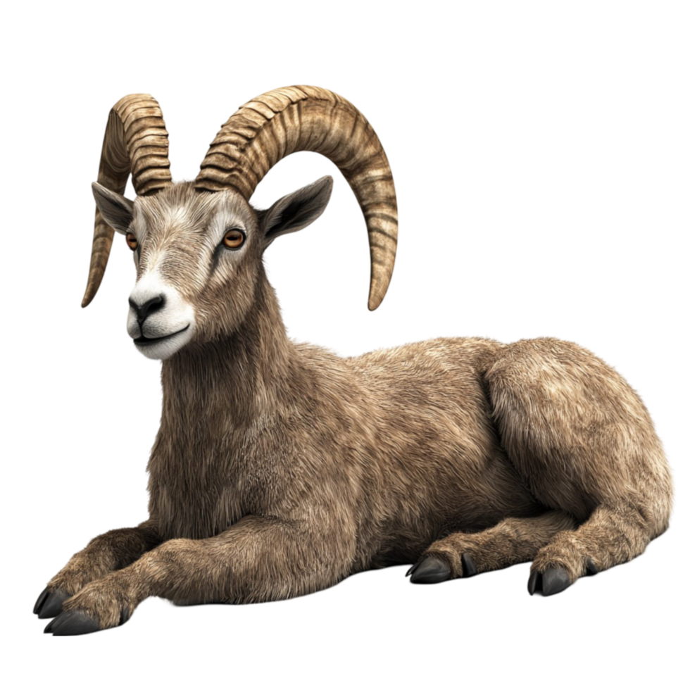 Ram with Big Horns on Its Head on Transparent Background png