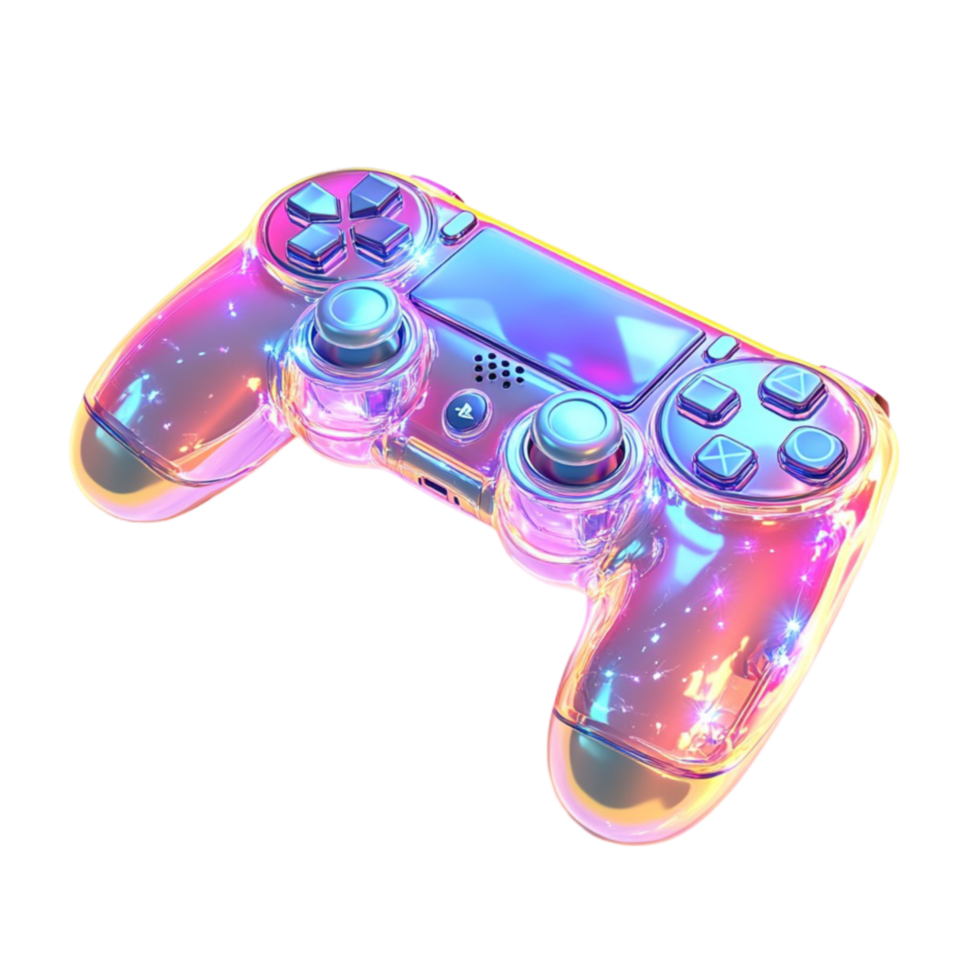Futuristic glowing game controller with neon buttons png