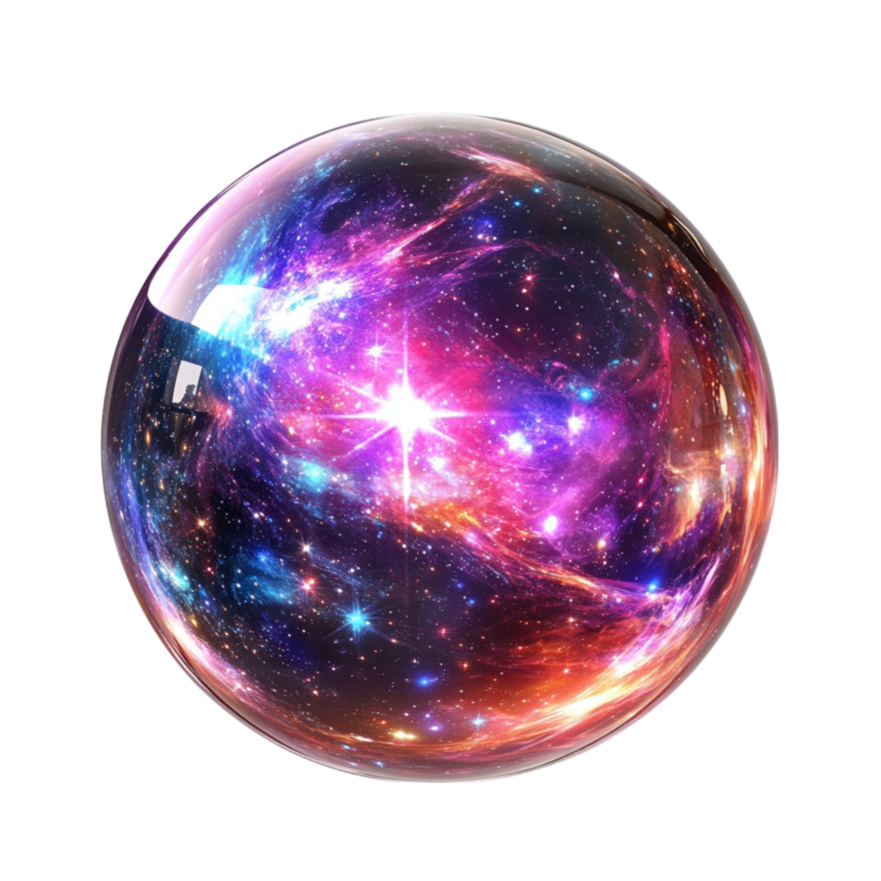 Cosmic glowing sphere with vibrant starry patterns png