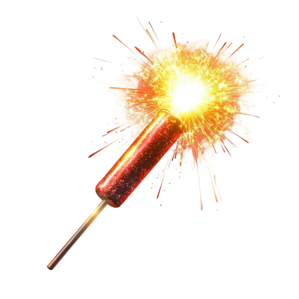 Golden sparkler glowing with radiant sparkling effects on a stick on a transparent background png