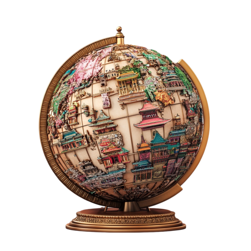 Vintage Globe Map On Transparent Background png