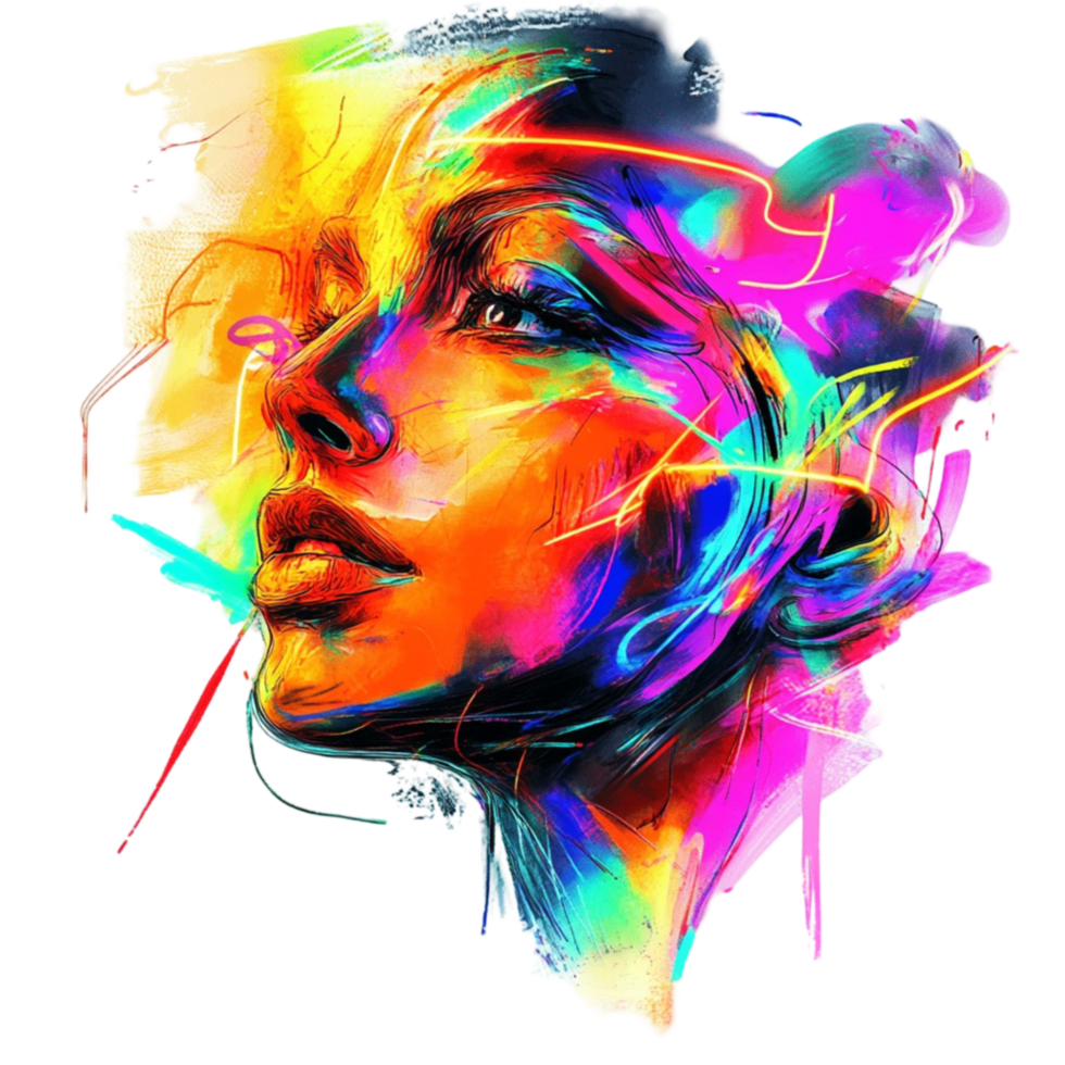 Abstract Colorful Portrait On Transparent Background. png
