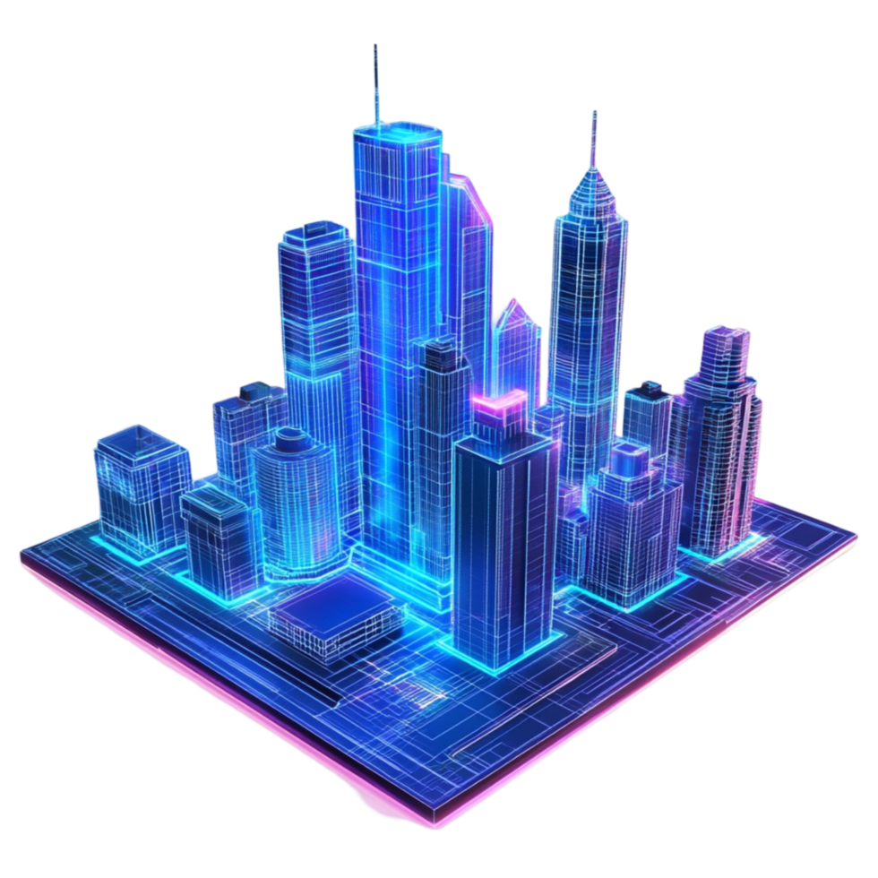 Futuristic City with Skyscrapers and Buildings on Transparent Background png