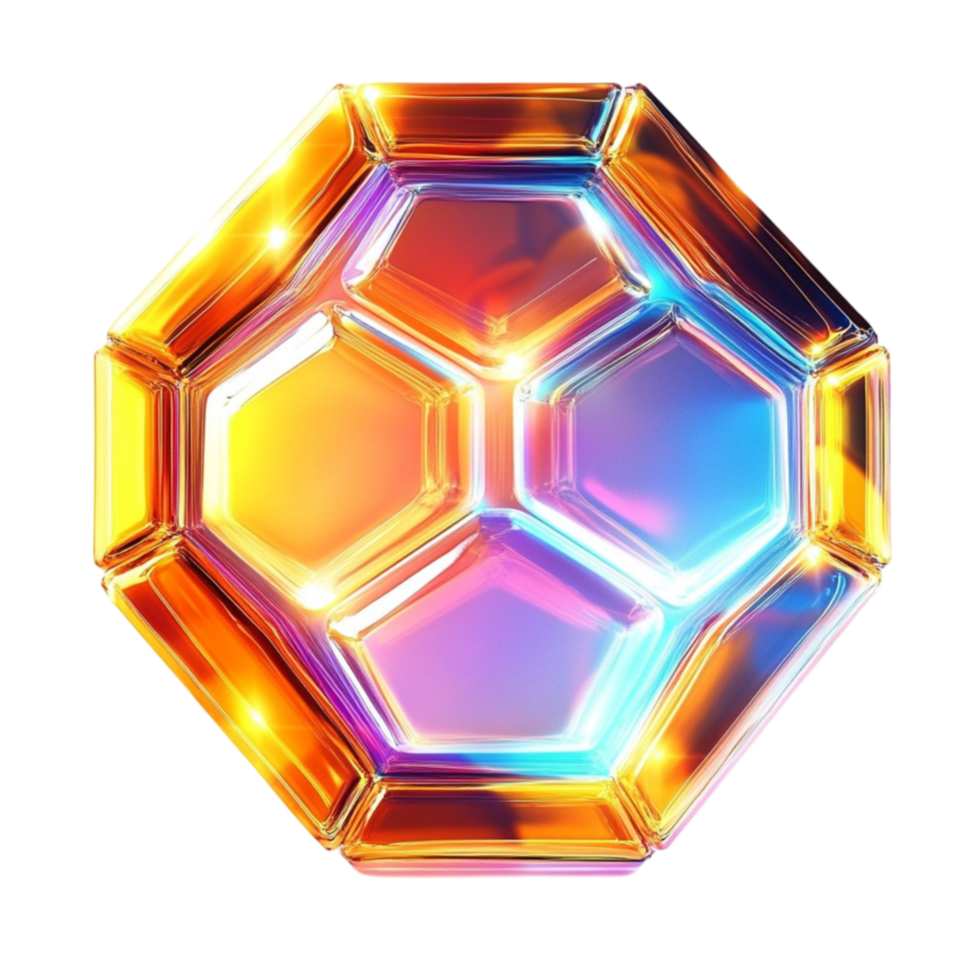Hexagonal Glass Object with Rainbow-Colored Background on Transparent Background png