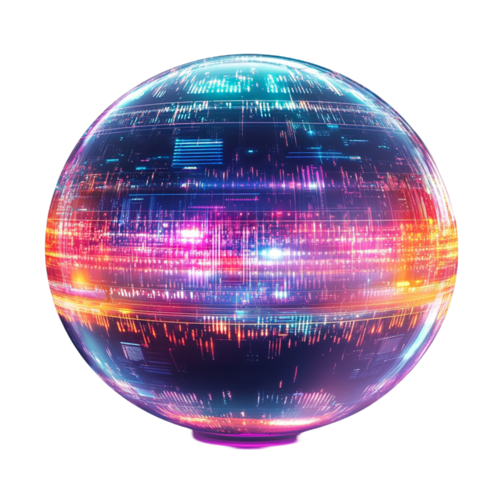 Planet glowing with vibrant neon energy effects in outer space png