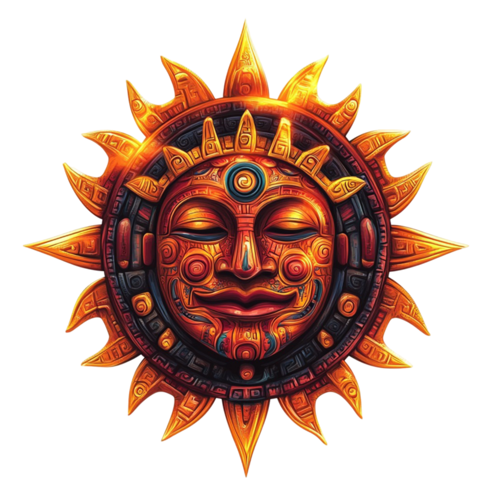 Radiant celestial sun with glowing tribal patterns png