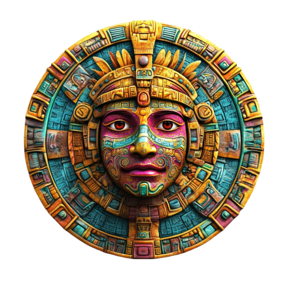 Ancient golden mask with glowing neon details png