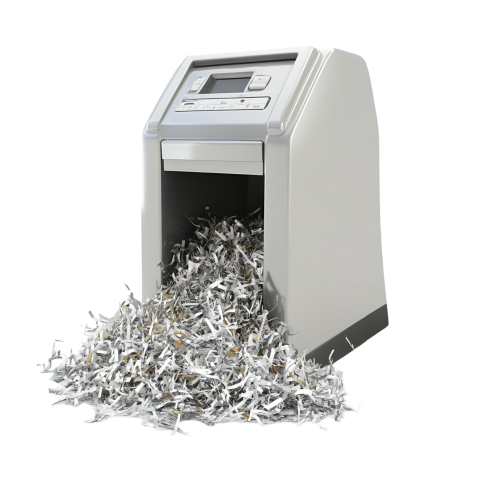 Shredder Full of Shredded Paper on Transparent Background png