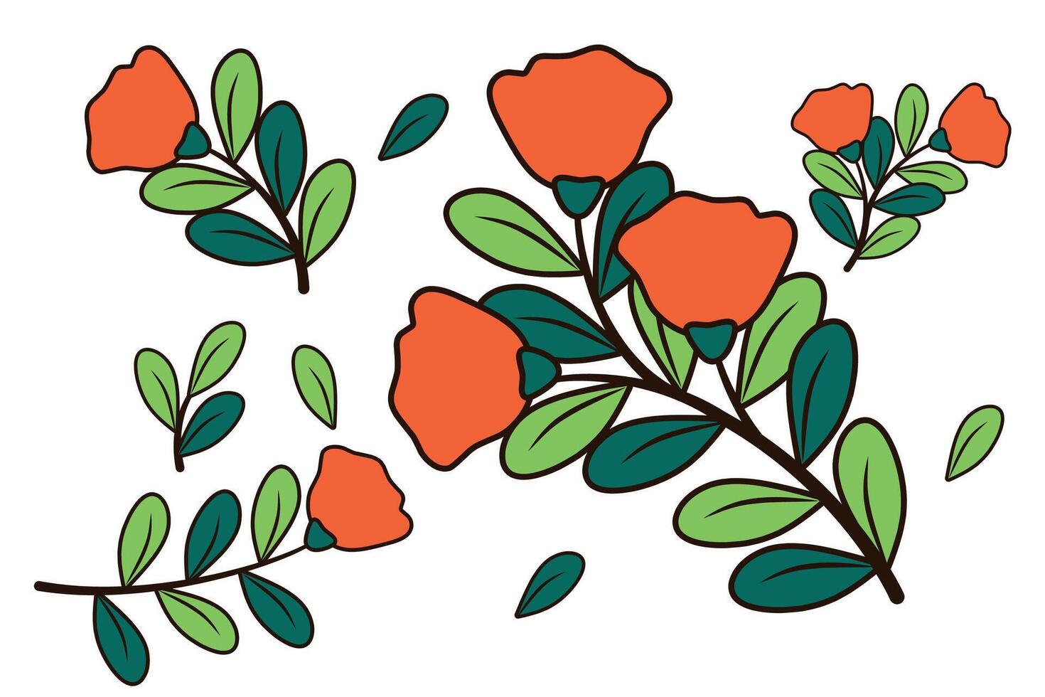 Illustration of blue flowers and branches on a white background. Suitable for fabric, wallpaper, packaging, textile, web design. illustration vector