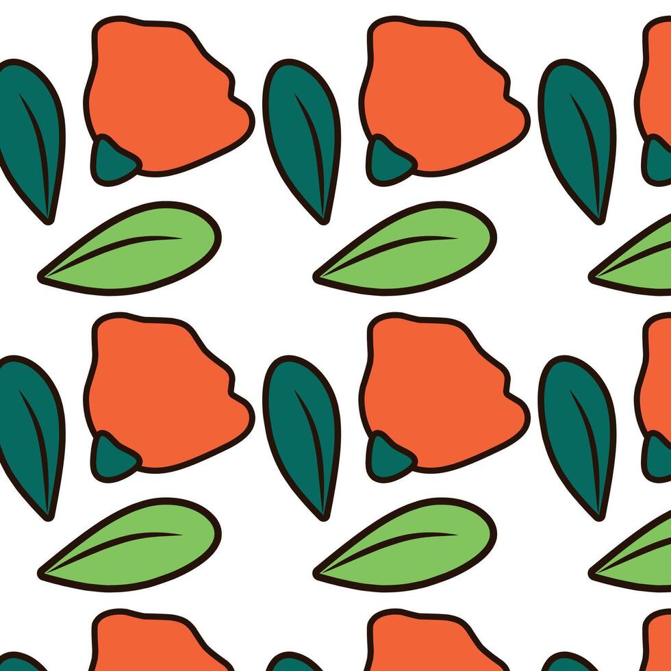 Seamless pattern, rose flower motif with abstract composition of plants on white surface. Botanical background design with line art of flowers, branches, leaves. . vector