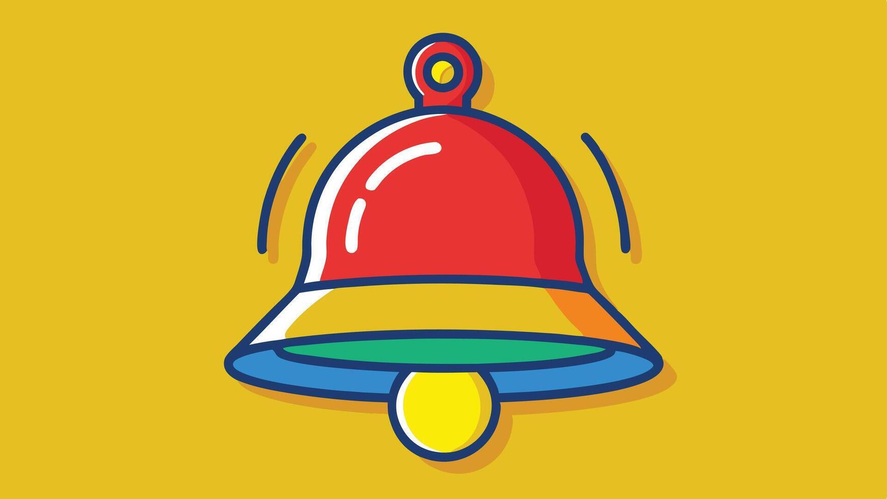 A colorful bell icon with distinct red and yellow colors on a blue background, representing notifications or alerts commonly used in digital applications vector