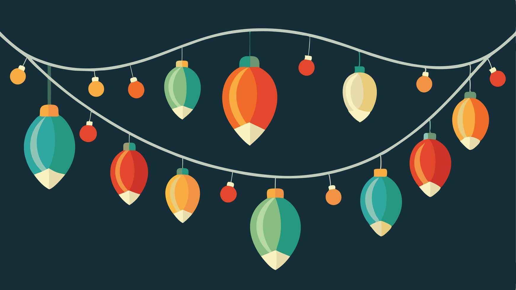 Colorful string lights with a mix of green, red, and yellow bulbs hang against a warm beige background, adding a festive touch to any holiday celebration or gathering vector