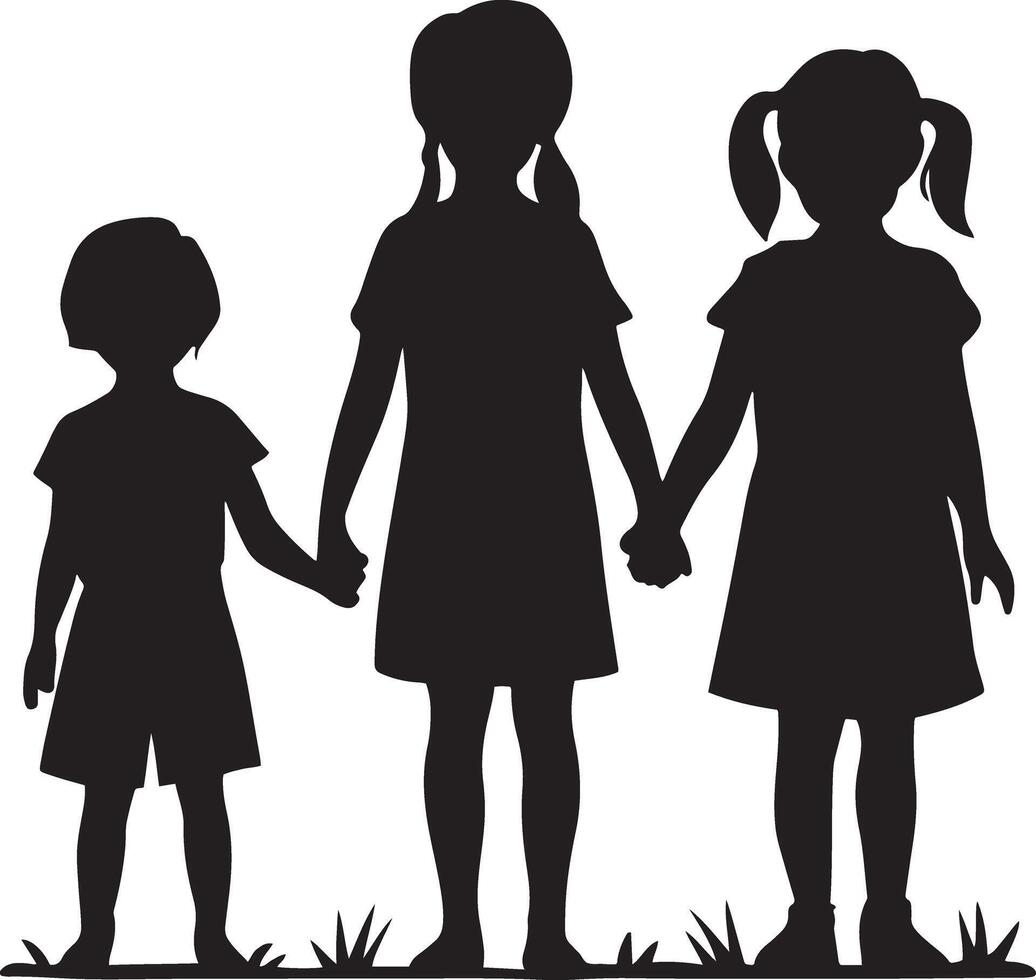 Silhouette art illustration of girls holding hands vector