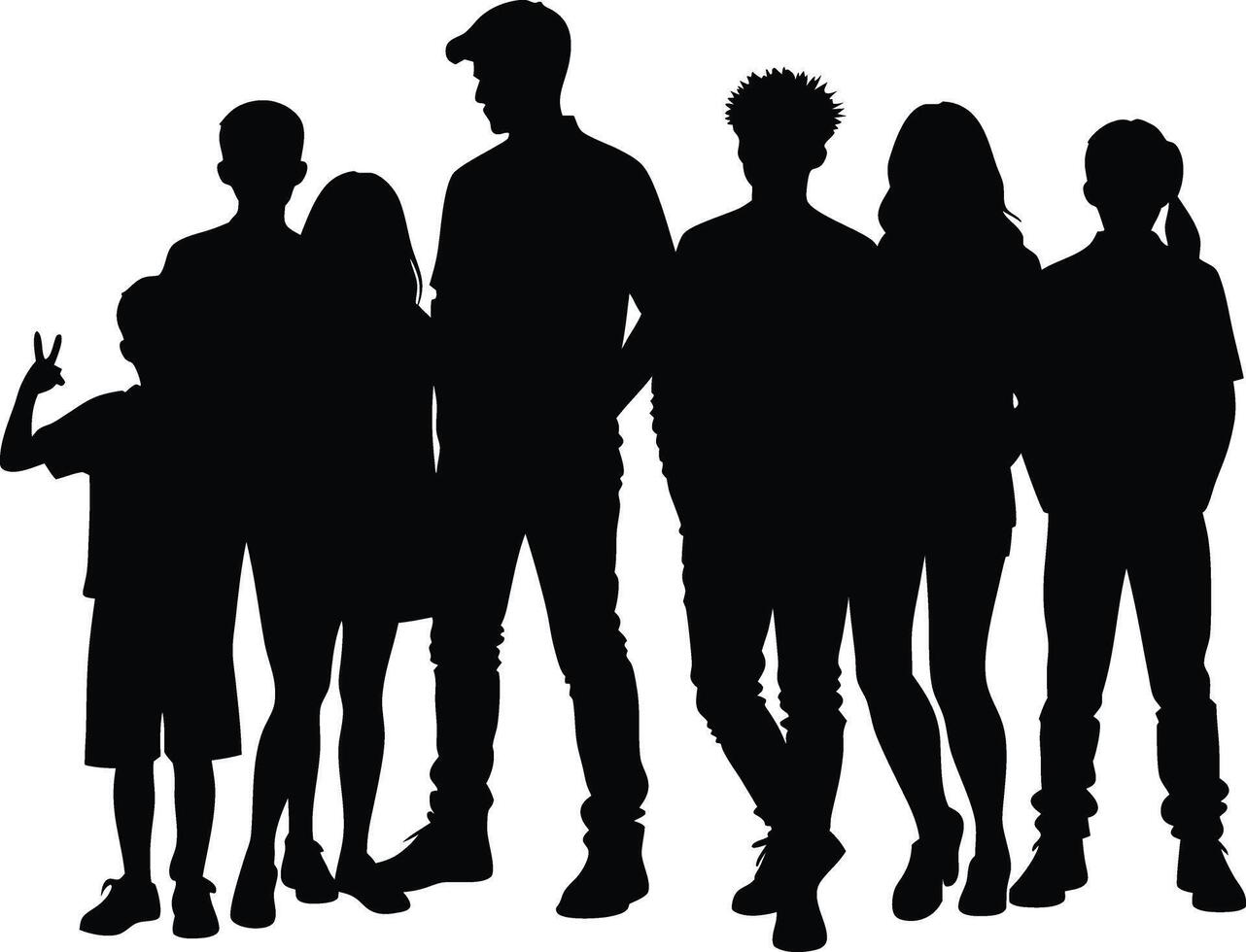 Group of standing people silhouette Big group art illustration vector