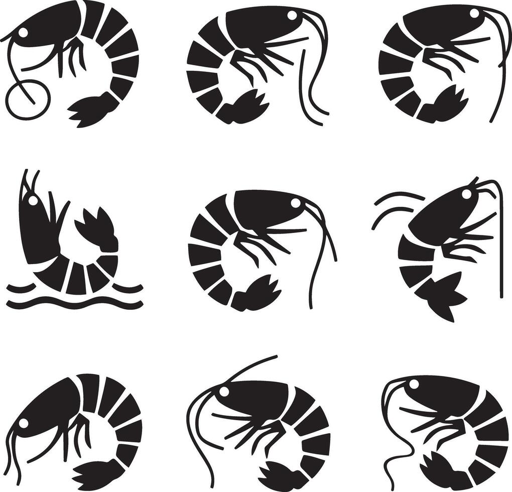 Silhouette shrimp icon art illustration set collection vector