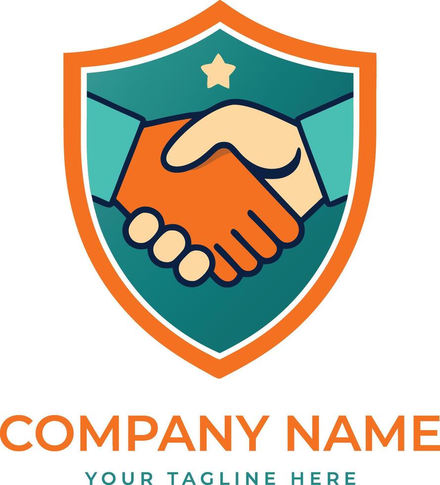 Hands shaking hands logo in shield illustration template design vector