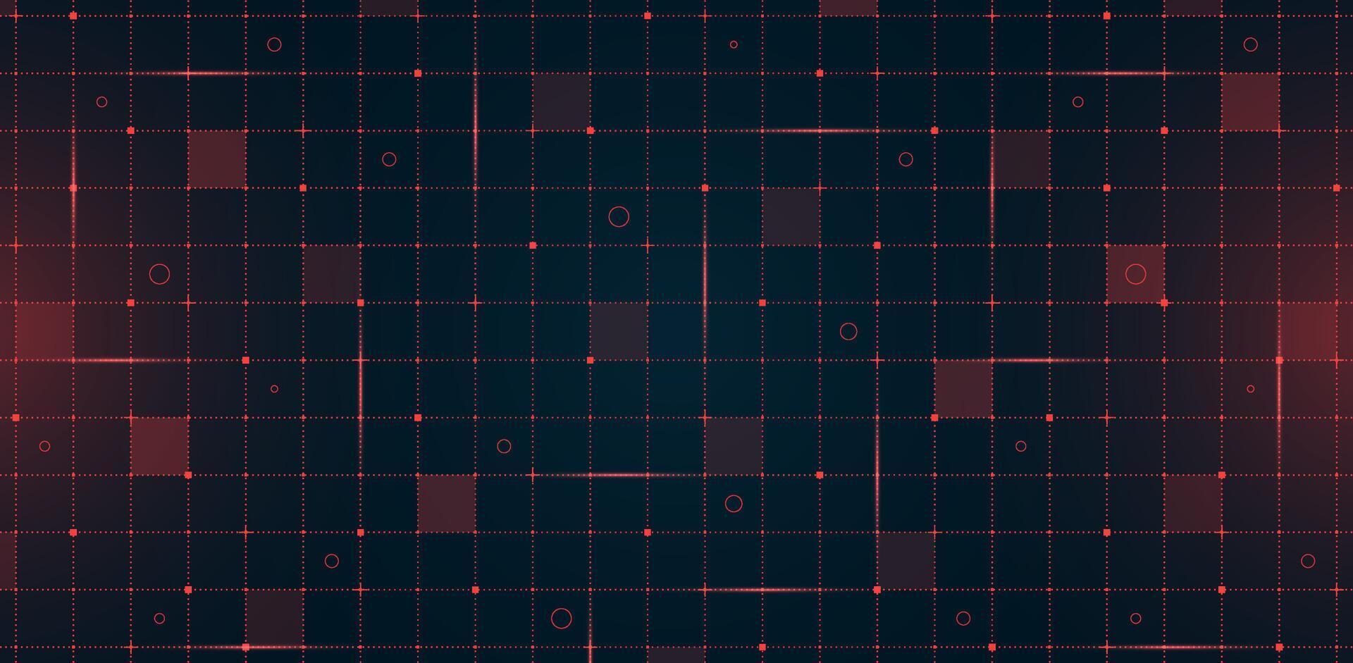 Futuristic VR HUD interface digital grid and mesh pattern. Hi tech GUI visor layout featuring red lines and particles on dark background. Sci fi spaceship display design for advanced FUI dashboard vector