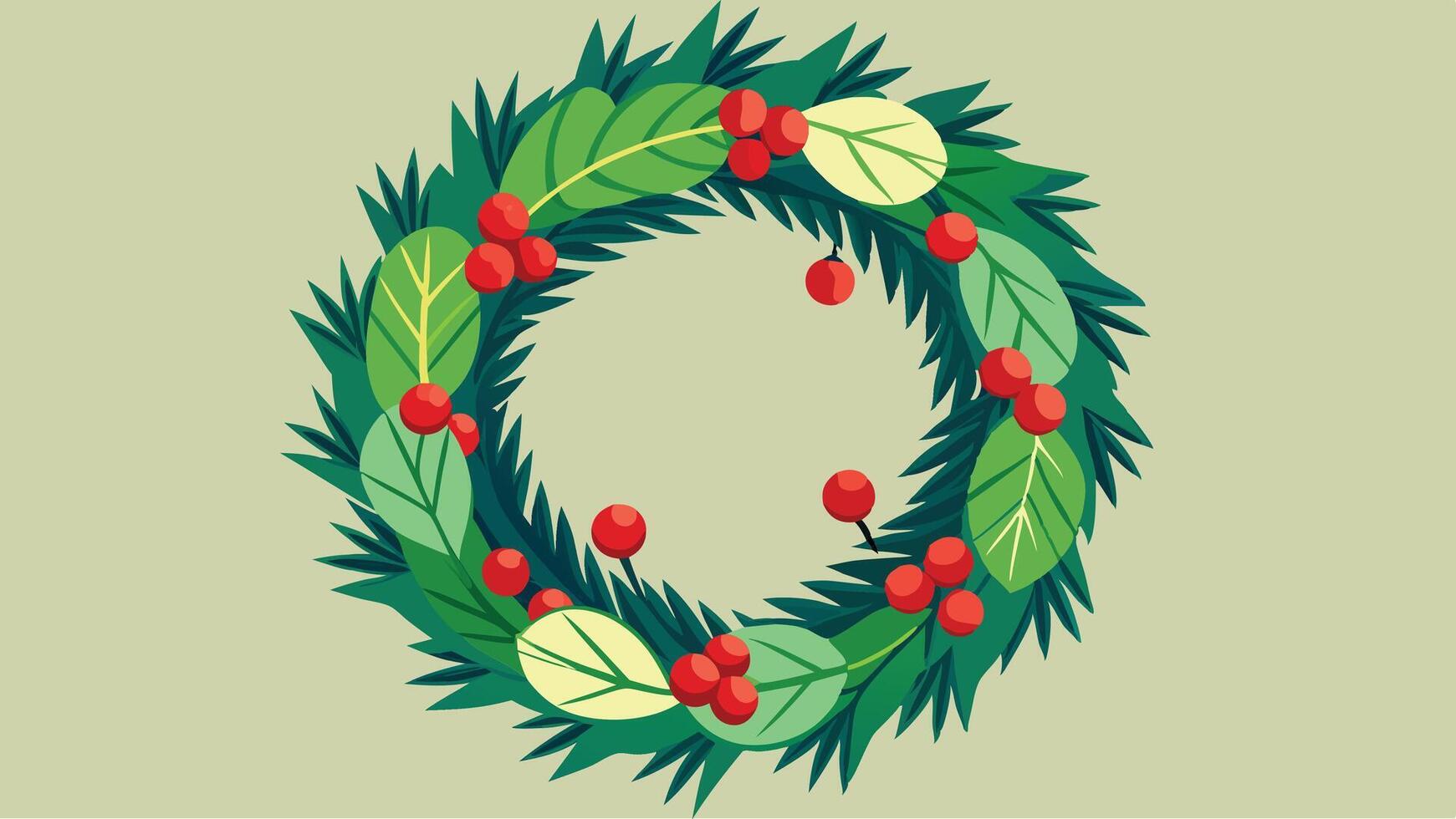 Illustration of a circular holiday wreath adorned with red and yellow berries, perfect for winter festivities and seasonal decorations in a cheerful setting vector