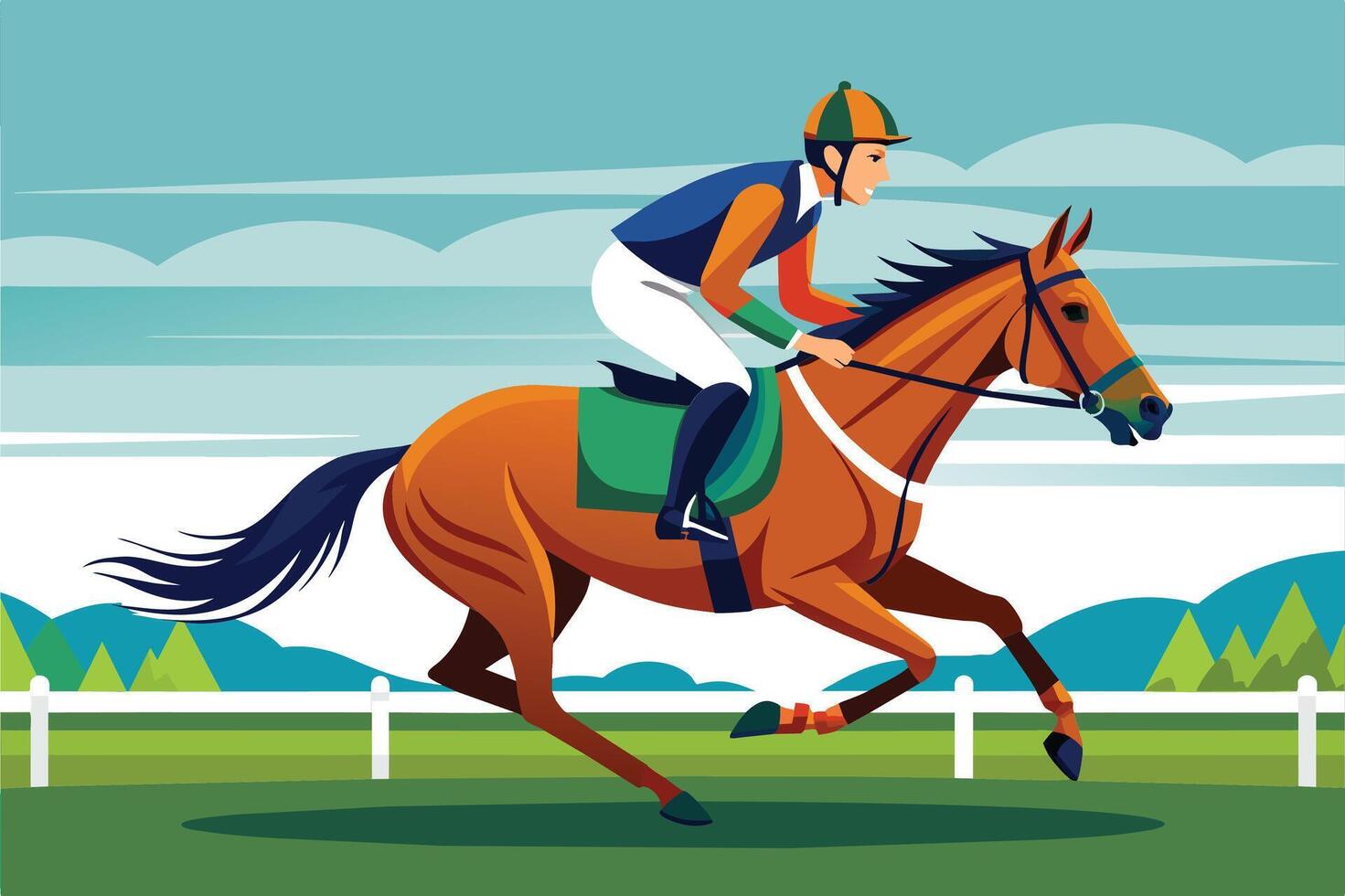 A jockey riding a racehorse for an equestrian team vector