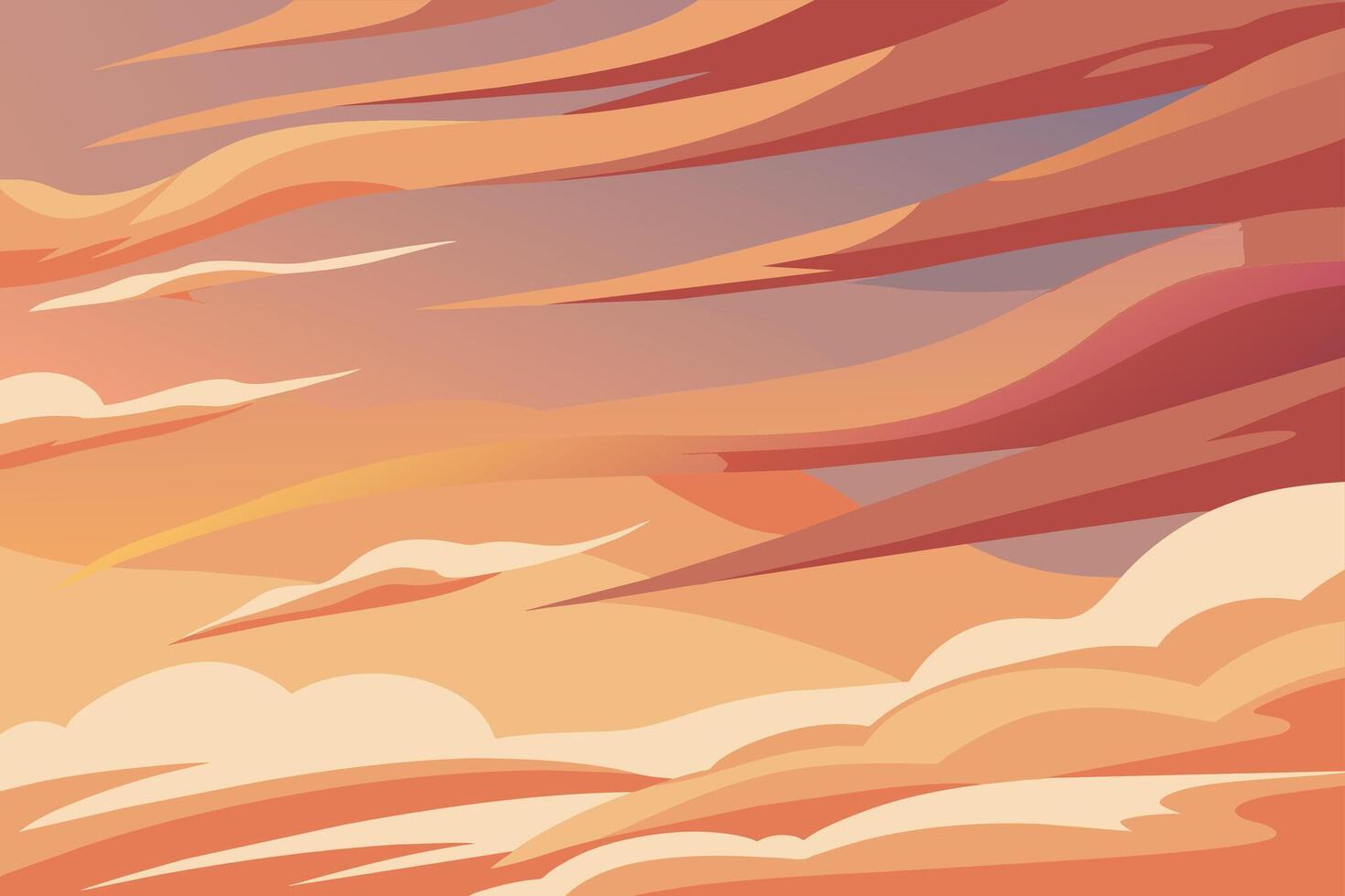 Illustration of a sky with swirling orange, beige, and blue clouds. vector