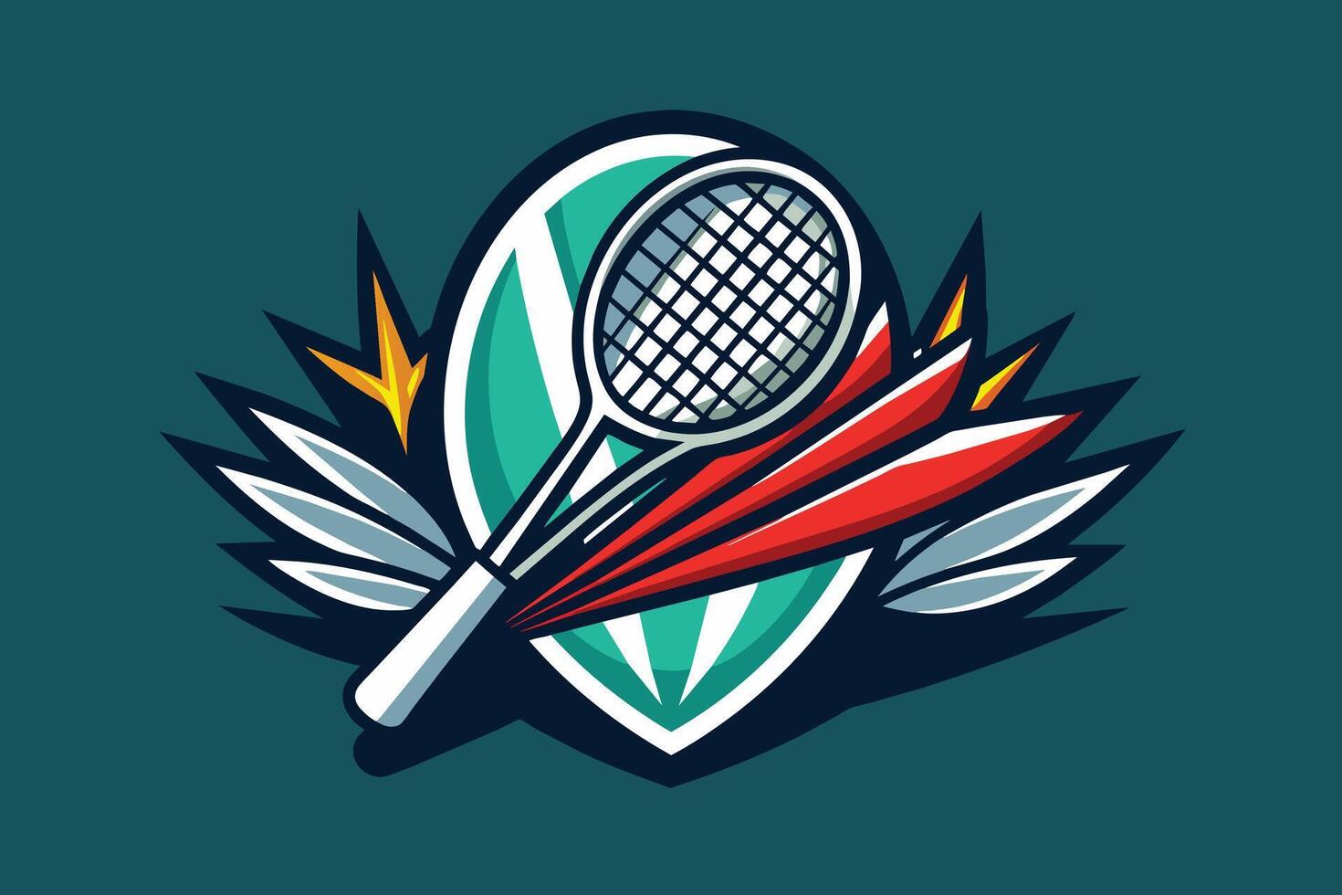 A dynamic badminton logo with shuttlecock and racket vector
