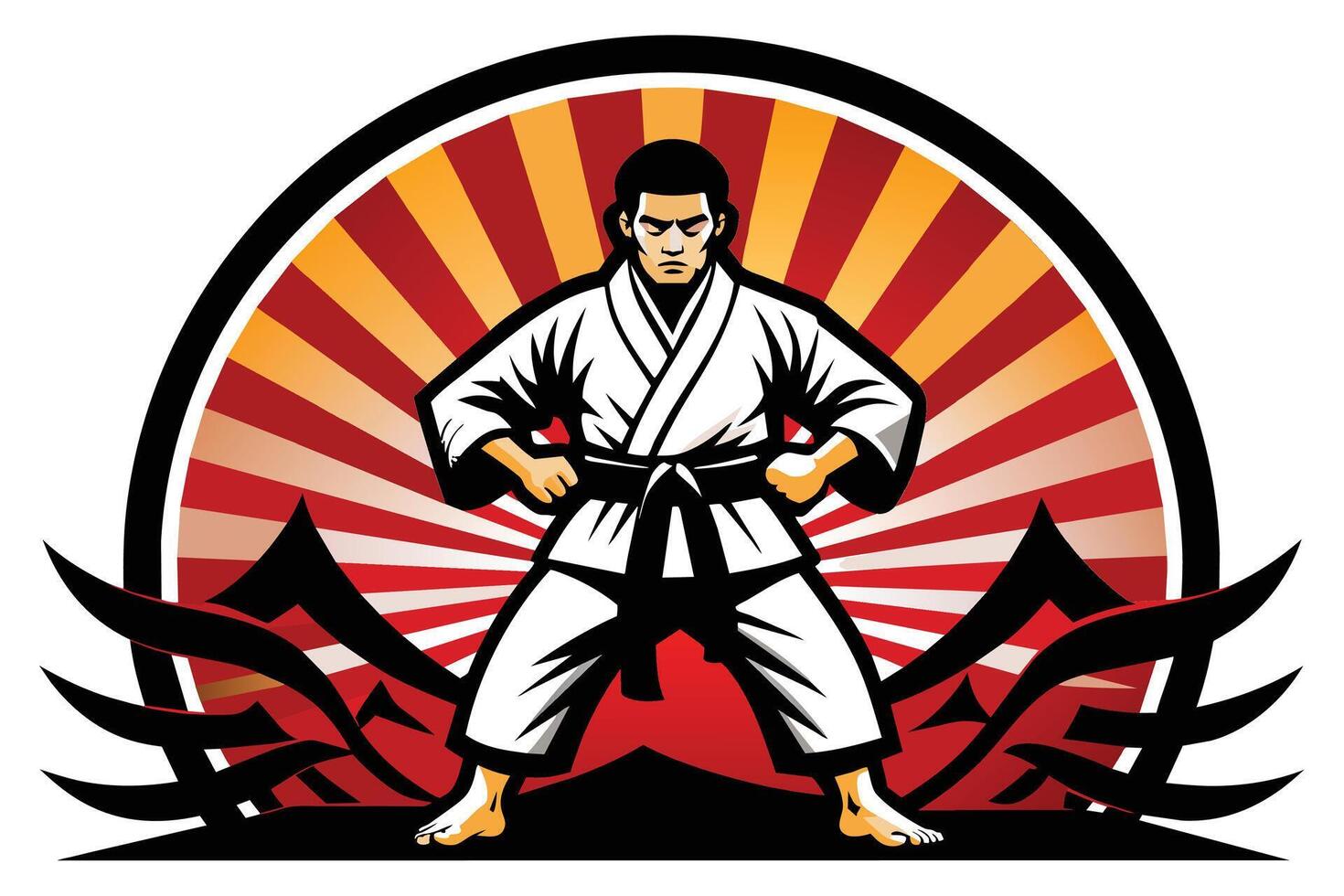 A martial arts logo with a black belt and rising sun vector