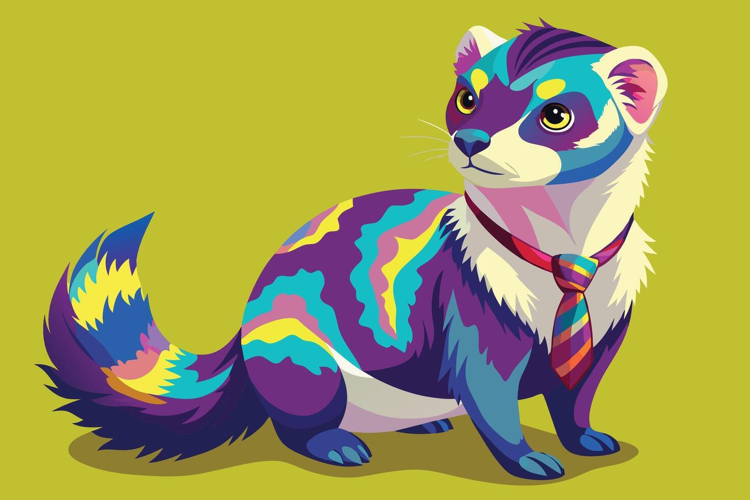 Funky ferret with a tie-dye pattern vector