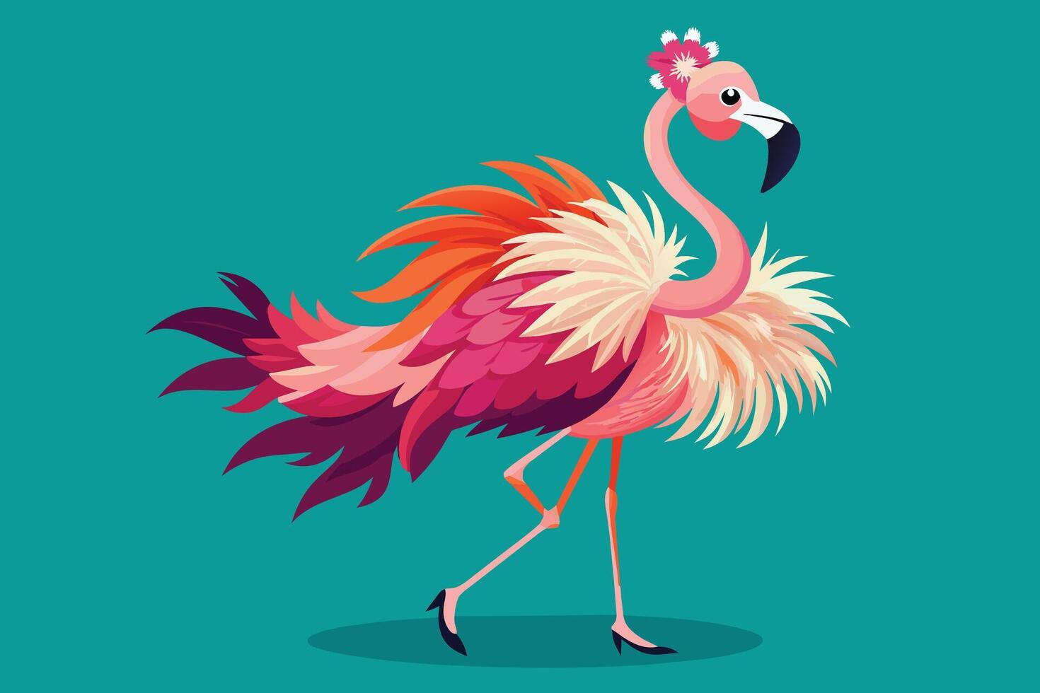 A fashionable flamingo wearing a feather boa vector