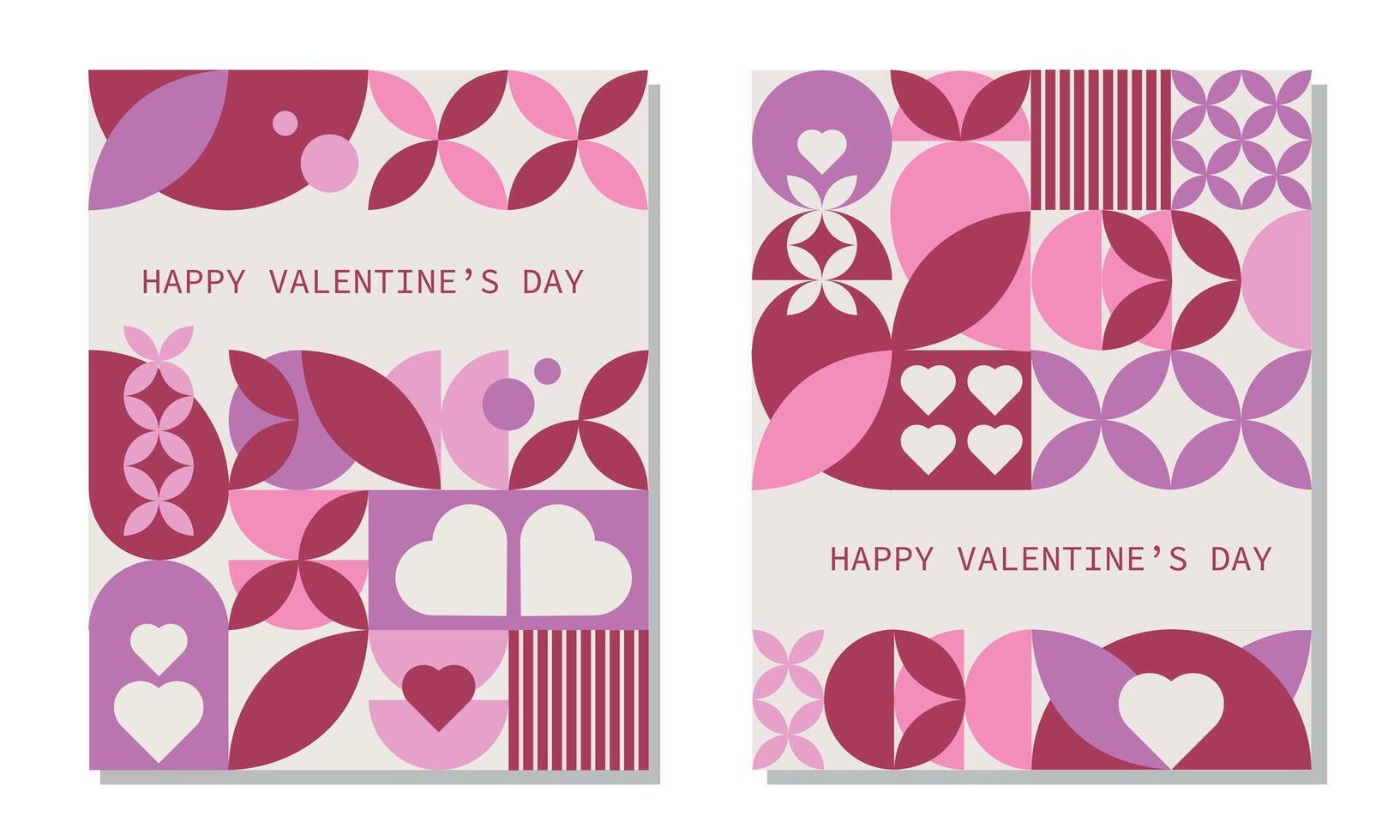 A set of minimalist trendy Valentine's Day greeting cards. Banners with love mosaic elements. Abstract geometric posters for lovers. vector