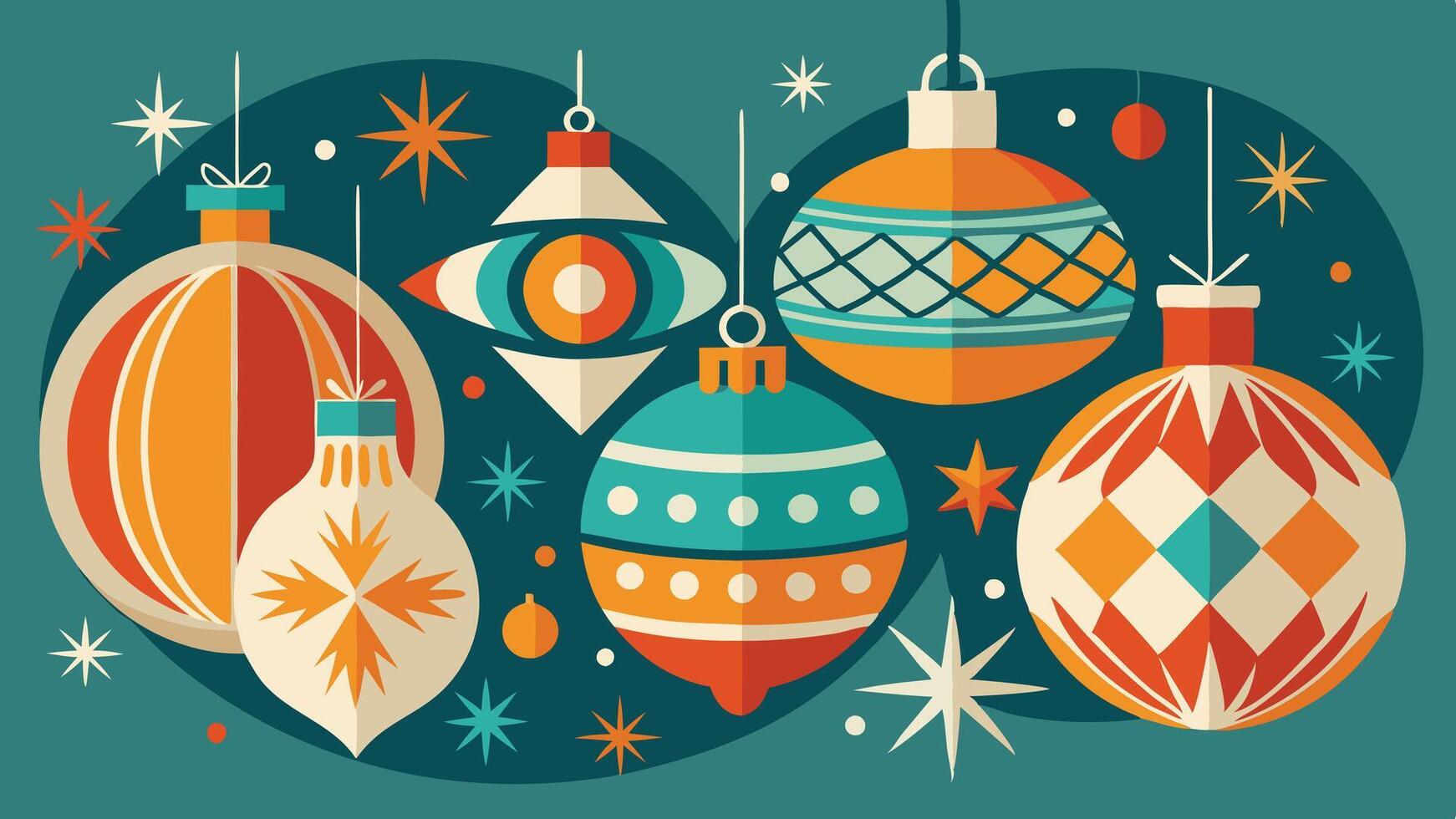 Colorful and festive Christmas ornaments displayed in a cheerful arrangement, showcasing various shapes and vibrant designs during the holiday season vector