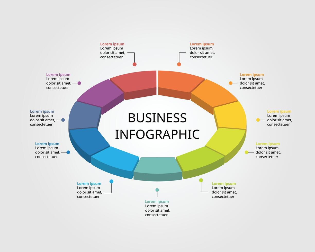 Dodecagon isometric shape template for business infographic for presentation for 11 element vector