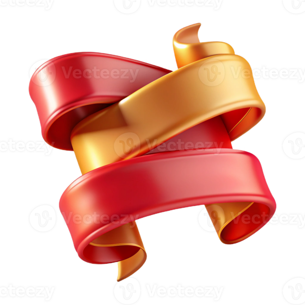 Abstract 3D Red Gold Ribbon Swirl Illustration png
