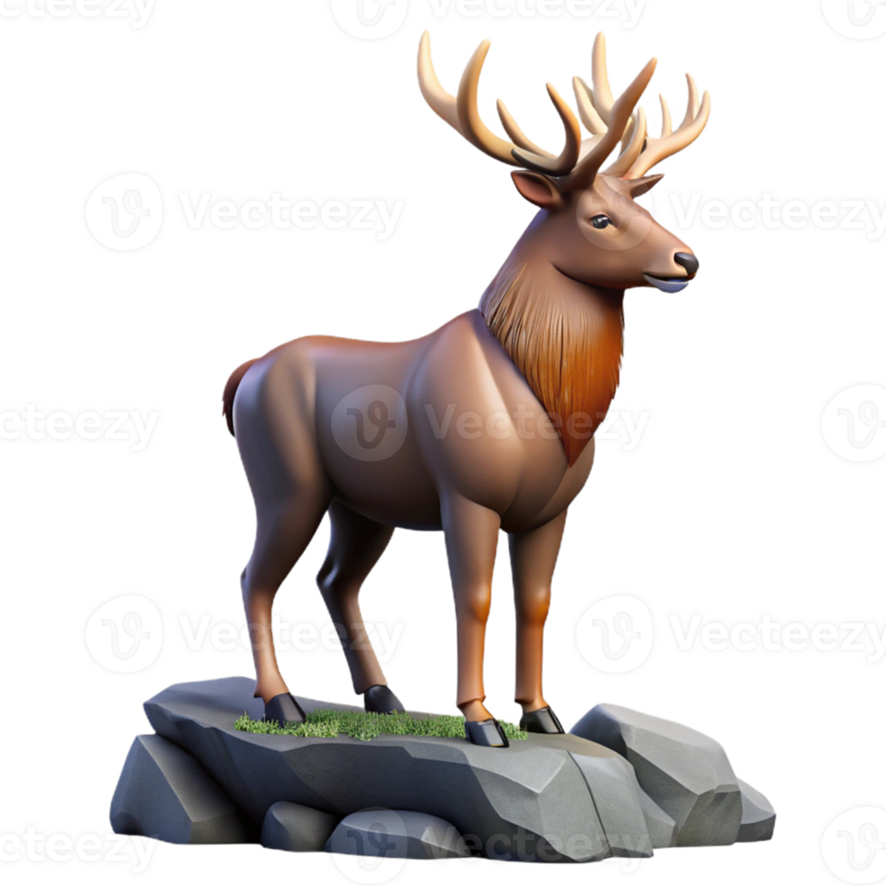 3D Render of a Deer on Rocks png