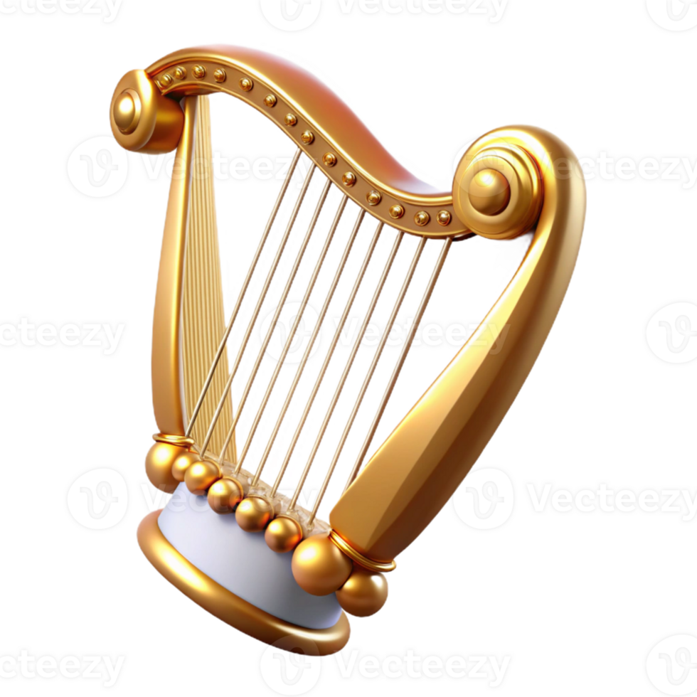 Golden Harp 3D Render png