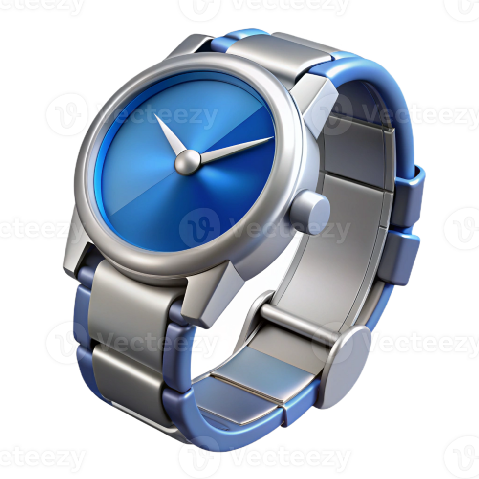 3D Rendered Silver Wristwatch with Blue Face png